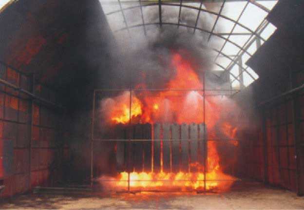 Fire before it has been extinguished with water mist